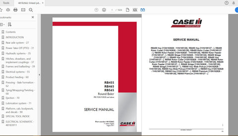 Discover the ultimate resource for maintaining your CASE IH RB455, RB465, and RB565 Round Balers with the comprehensive Service Manual (Part Number: 48182662). This PDF file