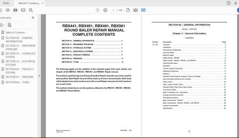 Discover the ultimate resource for your CASE IH tractor with the RBX441, RBX451, RBX461, and RBX561 Round Baler Complete Service Manual (Part No. 86624271). This comprehensive PDF file is designed to provide you with all the essential information needed to maintain and repair your baler efficiently.