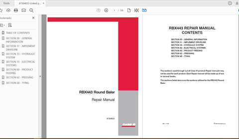 Enhance your maintenance routine with the CASE IH Tractor RBX443 Round Baler Service Manual (Part No. 87364833). This comprehensive PDF file is designed to provide you with