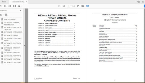 Unlock the full potential of your CASE IH RBX452, RBX462, RBX552, and RBX562 Round Balers with the comprehensive Service Manual (Part Number: 87352306). This PDF file