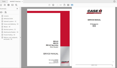 Enhance your farming efficiency with the CASE IH Tractor RD163, RD193, and RD163 Specialty Disc Header Service Manual (48049007). This comprehensive PDF file is designed to 