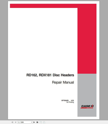 Enhance your maintenance capabilities with the CASE IH Tractor RDX162 and RDX181 Disc Headers Repair Manual (Part No. 87755425). This comprehensive PDF file is designed to provide