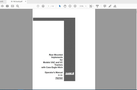 Discover the essential CASE IH Tractor Rear Mounted Implements VAC and VC RI-166 Operator’s Manual, now available in a convenient PDF format. This comprehensive guide is designed to enhance your understanding and operation of your tractor's rear-mounted