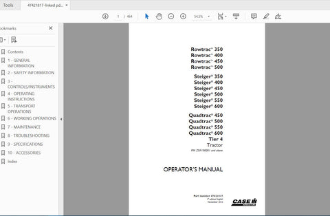 Enhance your operational efficiency with the CASE IH Tractor Operator’s Manual for RowTrac™ 350-500, Steiger 350-600, and Quadtrac 450-600 Tier 4 models. This comprehensive PDF file is designed to provide you with essential information, ensuring you