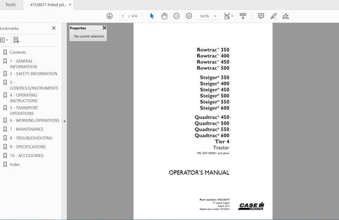 Discover the essential CASE IH Tractor Rowtrac 350-500 and Steiger 350-600 Quadtrac 450-600 Tier 4 Operator’s Manual, available in a convenient PDF format. This comprehensive guide is designed to enhance your understanding of your tractor's features