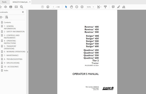 Enhance your CASE IH Tractor experience with the comprehensive Operator’s Manual for the Rowtrac Quadtrac Steiger models 400, 450, 500, 550, and 600. This PDF file is an