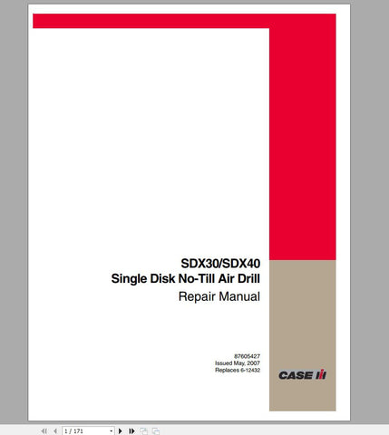Discover the ultimate resource for maintaining your CASE IH Tractor SDX30 and SDX40 Single Disk No Till Air Drill with our comprehensive repair manual (Part Number: 87605427).