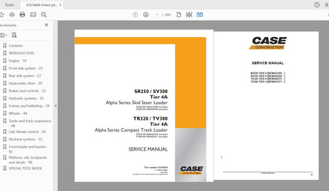 Discover the ultimate resource for maintaining your CASE IH Tractor SR250 and SV300 Tier 4A Alpha Series Skid Steer Loader with our comprehensive service manual (part number