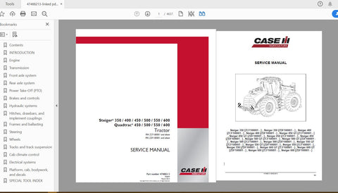 Unlock the full potential of your CASE IH Tractor with the comprehensive Service Manual for models Steiger 350, 400, 450, 500, 550, 600, and Quadtrac 450, 500, 550, 600. 