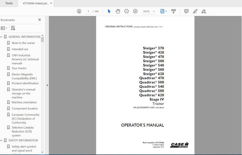 Discover the ultimate resource for your CASE IH Tractor with the Steiger Operator’s Manual, designed specifically for models 370, 420, 470, 500, 540, 580, and 620, as well as Quadtrac models 470, 500, 540, 580, and 620 Stage IV. This comprehensive