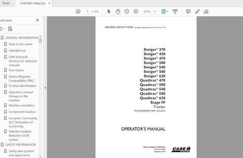 Discover the ultimate resource for your CASE IH Steiger and Quadtrac tractors with the comprehensive Operator’s Manual in PDF format. Designed specifically for models 370, 420, 470, 500, 540, 580, and 620, this manual provides essential information