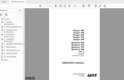 Discover the essential CASE IH Tractor Steiger Operator’s Manual, designed specifically for models 400, 450, 500, 550, and 600, including the Quadtrac series. This comprehensive PDF file provides you with detailed insights and operational guidelines to