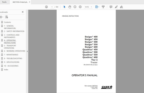 Discover the essential CASE IH Tractor Steiger Operator’s Manual, designed specifically for models 400, 450, 500, 550, and 600, including the Quadtrac series. This comprehensive PDF file provides you with all the necessary information to operate