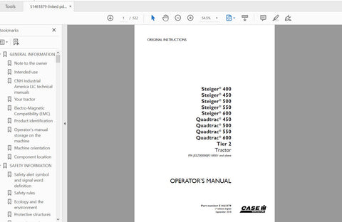 Discover the essential CASE IH Tractor Steiger Operator’s Manual, designed specifically for models 400, 450, 500, 550, and 600, including the Quadtrac series. This comprehensive PDF file provides you with all the information you need to operate and maintain