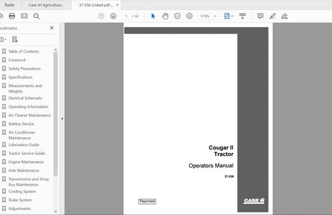 Discover the essential CASE IH Tractor Steiger Cougar II 37-036 Operator’s Manual, now available in a convenient PDF format. This comprehensive guide is designed to enhance your understanding and operation of the Steiger Cougar II, ensuring you get the most out of your powerful machinery.
