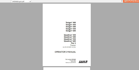 Unlock the full potential of your CASE IH Steiger Quadtrac 400, 450, 500, 550, and 600 Tier 2 tractors with our comprehensive Operator’s Manual. This PDF file is designed to provide 