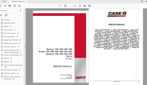 Unlock the full potential of your CASE IH Steiger Rowtrac and Quadtrac tractors with the comprehensive Service Manual (Part No. 47488212). This PDF file is an essential resource