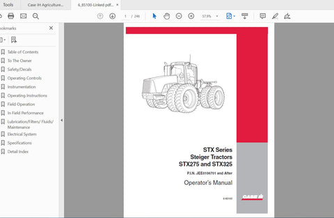 Enhance your farming efficiency with the CASE IH TRACTOR STX275 and STX325 STEIGER 6-85100 Operator’s Manual. This comprehensive PDF file is designed to provide 