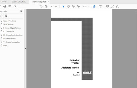 Discover the essential CASE IH S Series Tractor Operator’s Manual, specifically designed for models after L # 5600000 equipped with the Eagle Hitch 5651. This comprehensive PDF