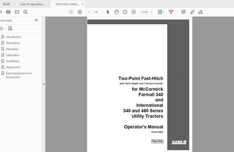 Discover the essential CASE IH Tractor Two Point Fast Hitch Operator’s Manual, specifically designed for the Farmall 340 and 460 series. This comprehensive PDF file provides detailed