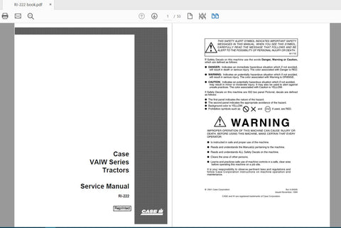 Unlock the full potential of your CASE IH VAIW Series Tractor with the comprehensive Service Manual RI-222, now available in a convenient PDF format. This essential