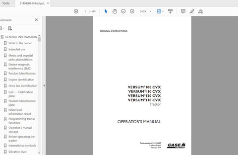ENHANCE YOUR FARMING EFFICIENCY WITH THE CASE IH TRACTOR VERSUM 100, 110, 120, 130 CVX OPERATOR’S MANUAL. THIS COMPREHENSIVE PDF FILE IS DESIGNED TO PROVIDE YOU WITH ALL THE ESSENTIAL INFORMATION NEEDED 