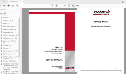 Enhance your operational efficiency with the CASE IH Tractor WD1504 Self-Propelled Windrower Service Manual (Tier 4B Final). This comprehensive PDF file, part number 48126552