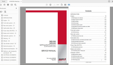 Introducing the CASE IH Tractor WD1903 and WD2303 Self-Propelled Windrower Service Manual (Part No. 47487699) in a convenient PDF format. This comprehensive manual