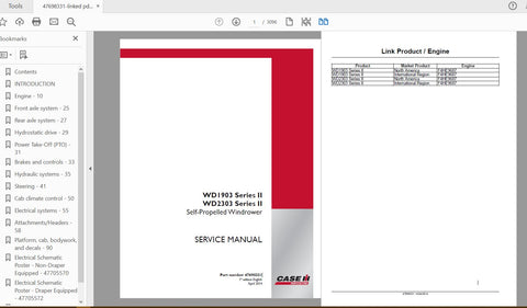 Unlock the full potential of your CASE IH WD1903 and WD2303 Series II Self-Propelled Windrower with our comprehensive service manual (part number 47698331). This PDF file