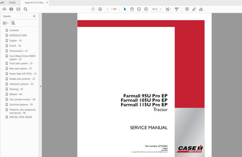 Unlock the full potential of your CASE IH U115 (FARMALL 95U_105U_115U PRO EP) tractor with the comprehensive Service Manual (47735452) in PDF format. This essential guide provides