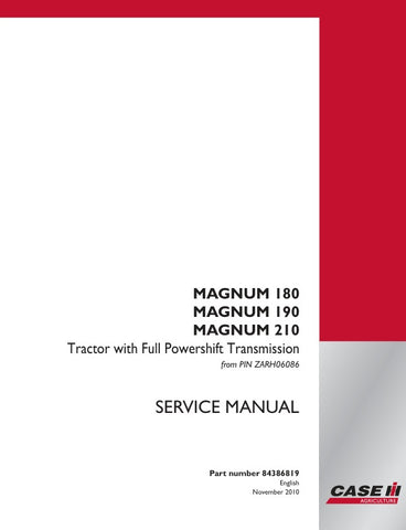 Unlock the full potential of your CASE MAGNUM 180, 190, and 210 tractors with the comprehensive Full Powershift Transmission Service Manual (PDF file 84386819). This essential guide provides detailed insights into maintenance, troubleshooting, and repair, ensuring your machinery operates at peak performance. With clear illustrations and step-by-step instructions, you can confidently tackle any service task, prolonging the life of your equipment and maximizing productivity. Don't miss out on this invaluable 