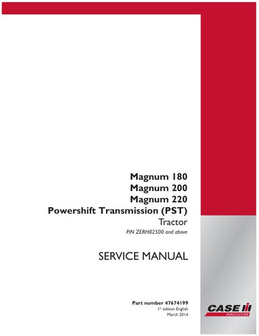 Unlock the full potential of your CASE MAGNUM 180, 200, and 220 tractors with the comprehensive service manual (part number 47674199) in PDF format. This essential guide provides detailed instructions, diagrams, and troubleshooting tips to ensure your tractor operates at peak performance. Whether you're a seasoned mechanic or a DIY enthusiast, this manual is designed to simplify maintenance and repairs, saving you time and money. Download your copy today and keep your machinery running smoothly for years to