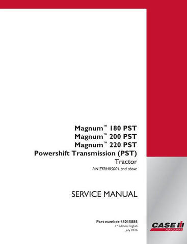 Enhance your maintenance routine with the CASE MAGNUM 180 PST, 200 PST, 220 PST Tractor Service Manual (Part Number: 48015888). This comprehensive guide is designed specifically for CASE Magnum tractors, providing you with detailed instructions and insights to keep your equipment running smoothly and efficiently.