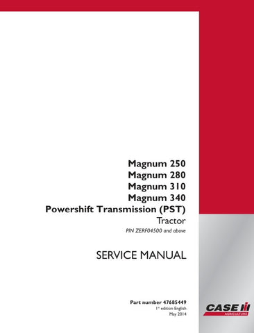 Unlock the full potential of your CASE MAGNUM 250, 280, 310, and 340 with the comprehensive Powershift Transmission (PST) Service Manual (Part No. 47685449). This expertly crafted PDF file provides detailed insights and step-by-step instructions for maintaining and servicing your transmission, ensuring optimal performance and longevity. With clear diagrams and troubleshooting tips, this manual is an essential resource for both professionals and DIY enthusiasts looking to enhance their machinery's efficiency