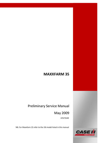 Discover the CASE MAXXFARM 35 Service Manual (Part Number: 47673549), your essential guide for maintaining and troubleshooting your equipment. This comprehensive manual is designed to provide you with detailed instructions, diagrams, and specifications to ensure optimal performance and longevity of your MAXXFARM 35.