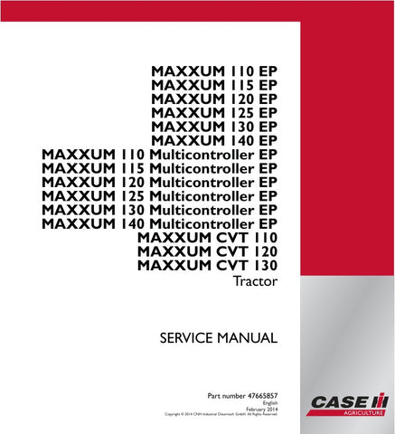 Unlock the full potential of your CASE Maxxum tractor with the comprehensive Service Manual for models 110, 115, 120, 125, 130, and 140. This PDF file (part number 47665857) is an essential resource for maintenance and repair, providing detailed diagrams, troubleshooting tips, and step-by-step instructions to keep your equipment running smoothly. Ensure optimal performance and longevity of your tractor with this invaluable guide, designed for both seasoned professionals and DIY enthusiasts. Don't miss out 