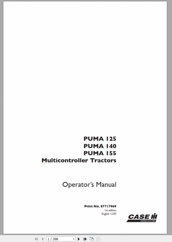 Discover the essential CASE Multicontroller Tractors Puma 125 and 155 Operator Manual (PDF File) designed to enhance your operational efficiency. This comprehensive guide