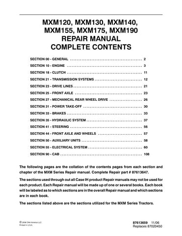 Unlock the full potential of your CASE MXM series tractors with the comprehensive Service Manual (Model Numbers: MXM120, MXM130, MXM140, MXM155, MXM175, MXM190). This PDF file, catalog number 87613659, provides detailed insights into maintenance, troubleshooting, and repair procedures, ensuring your equipment operates at peak performance. With easy navigation and clear illustrations, this manual is an essential resource for both seasoned professionals and DIY enthusiasts, helping you save time and money on 