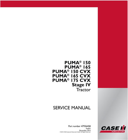  Enhance your maintenance routine with the CASE PUMA 150, 165, 150 CVX, 165 CVX, and 175 CVX (Stage IV) Service Manual (47936458) in PDF format. This comprehensive guide provides detailed instructions and diagrams to ensure your machinery operates at peak performance. With easy navigation and clear troubleshooting tips, you can save time and reduce downtime, making it an essential resource for any operator or technician. Invest in your equipment's longevity and efficiency today!