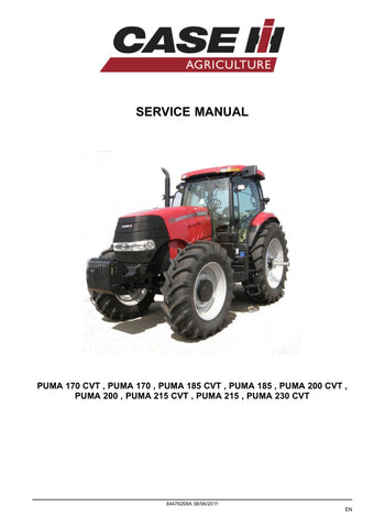 Unlock the full potential of your CASE PUMA 170, 185, 200, 215, and 230 CVT tractors with the comprehensive service manual (part number 84476208A) in PDF format. This essential guide provides detailed instructions, diagrams, and troubleshooting tips to ensure your tractor operates at peak performance. Whether you're a seasoned mechanic or a DIY enthusiast, this manual is designed to simplify maintenance and repairs, saving you time and money. Invest in your equipment's longevity and efficiency today!