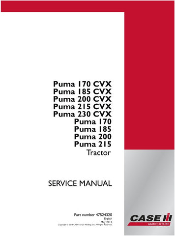  Enhance your tractor maintenance with the CASE PUMA 170, 185, 200, 215, 230 CVX Tractor Service Manual (47524320) in PDF format. This comprehensive guide provides detailed instructions, diagrams, and troubleshooting tips specifically designed for your CASE PUMA series tractors. With easy navigation and instant access, you can ensure optimal performance and longevity of your equipment. Perfect for both seasoned mechanics and DIY enthusiasts, this service manual is an essential tool for efficient repairs and