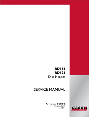 Enhance your maintenance capabilities with the CASE RD163 and RD193 Disc Header Service Manual (Part No. 84391549) in PDF format. This comprehensive guide provides detailed instructions, diagrams, and troubleshooting tips to ensure optimal performance and longevity of your equipment. Perfect for both seasoned professionals and DIY enthusiasts, this manual is an essential resource for efficient repairs and maintenance, helping you save time and reduce downtime. Download your copy today and keep your machiner