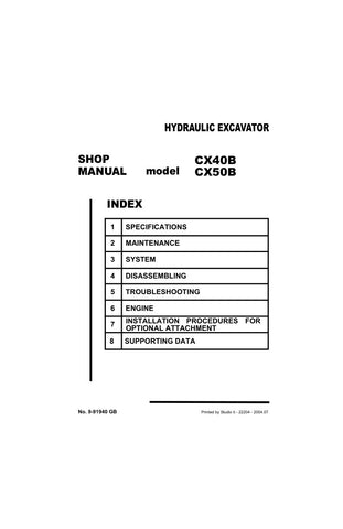 Unlock the full potential of your CASE CX40B and CX50B excavators with the comprehensive CASE Service Manual (Part No. 9-91940). This essential shop manual is designed to provide you with detailed insights and step-by-step instructions for maintenance, troubleshooting, and repairs, ensuring your machinery operates at peak performance.
