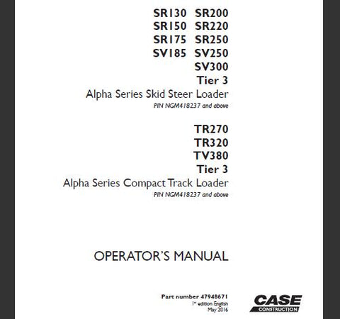 Discover the essential CASE SR and SV Series Operator’s Manual, designed specifically for the Tier 3 Alpha Series Skid Steer and Compact Track Loaders. This comprehensive PDF file provides detailed operational guidelines, ensuring you maximize the performance and longevity of your equipment.