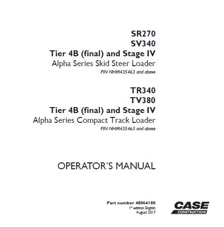 Discover the ultimate resource for your CASE SR270 and SV340 Tier 4B (Final) and Stage IV Alpha Series Skid Steer Loader, as well as the TR340 and TV380 Tier 4B (Final) and Stage IV Alpha Series Compact Track Loader. This comprehensive operator’s manual is available in a convenient PDF format, ensuring you have all the essential information at your fingertips.