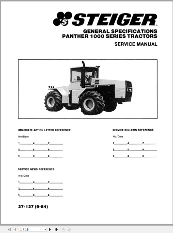 Discover the ultimate resource for your CASE Steiger General Panther 1000 Series Tractor with our comprehensive Specification Service Manual. This PDF file is meticulously 