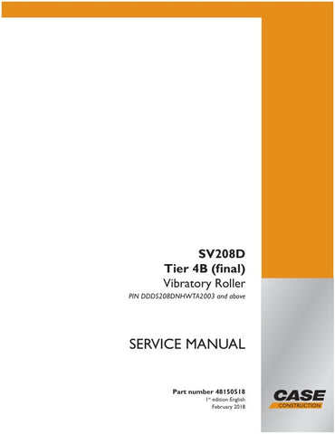 Enhance your maintenance capabilities with the CASE SV208D Tier 4B (Final) Vibratory Roller Service Manual (PDF File). This comprehensive guide, part number 48150518, provides detailed insights into the operation, troubleshooting, and repair of your vibratory roller, ensuring optimal performance and longevity. With easy-to-follow instructions and clear diagrams, this manual is an essential resource for professionals looking to maximize efficiency and minimize downtime. Invest in your equipment's reliability
