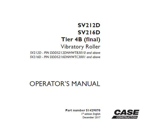 Discover the essential CASE SV212D / SV216D Tier 4B (Final) Vibratory Roller Operator’s Manual, designed to enhance your operational efficiency and ensure optimal performance. This comprehensive PDF file serves as a vital resource for operators, providing detailed instructions and insights into the features and functionalities of your vibratory roller.