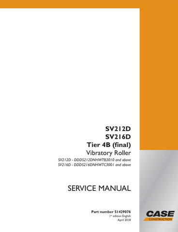 Enhance your maintenance capabilities with the CASE SV212D and SV216D Tier 4B (Final) Vibratory Roller Service Manual, available in a convenient PDF format. This comprehensive guide, part number 51429076, provides detailed insights into the operation, troubleshooting, and repair of your vibratory roller, ensuring optimal performance and longevity. With clear illustrations and step-by-step instructions, this manual is an essential resource for professionals looking to maximize efficiency and minimize downtim