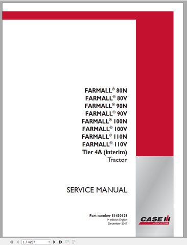Unlock the full potential of your CASE Tractor with the comprehensive Tier 4A Service Manual (51430129) for models 80N, 80V, 90N, 90V, 100N, 100V, 110N, and 110V.